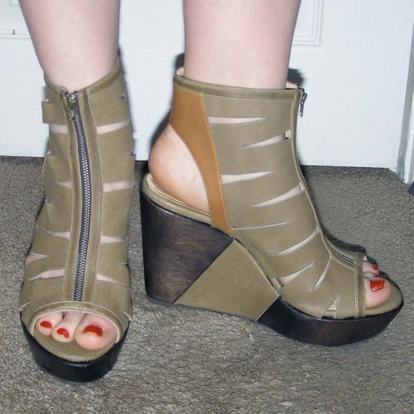 sz 8 Faryl Robin Leather Wood Platform shoes - Picture 3 of 8